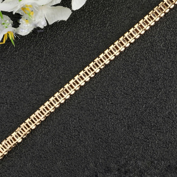 Gold Baguette Tennis Bracelet  18K Gold Plated Hypoallergenic & Tarnish-Free - Picture 4 of 9